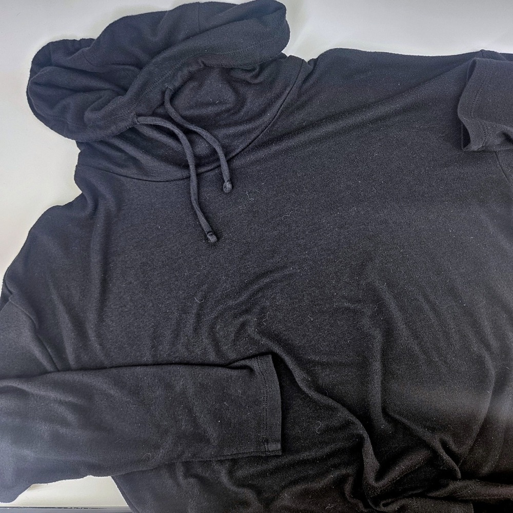 Banana Republic Mens Medium Hoodie Drawstring Cowl Neck Minimalist Black